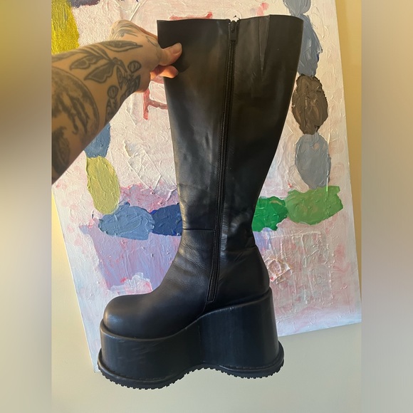 Platform Leather Unif Boots - Picture 2 of 6